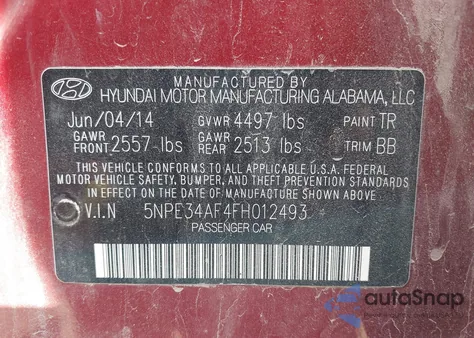 2015 Hyundai Sonata Limited из США, поврежденный, VIN 5NPE34AF4FH012493